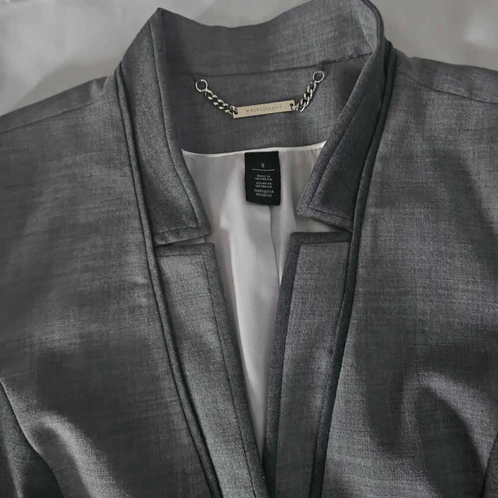 White House Black Market Women's Gray Wool Blend Contrast Panel Suit Jacket Sz 8 - Picture 12 of 14